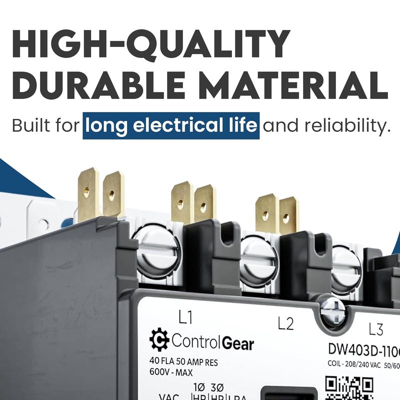 ControlGear Store 3 Pole Definite Purpose Contactor 240V Coil, 40 Amp Definite Purpose, UL Recognized and Approved for use with A2L Refrigerants, Line Lugs, Load Screws, DW403D-11 (3P 40A 240V Coil) - Image 5